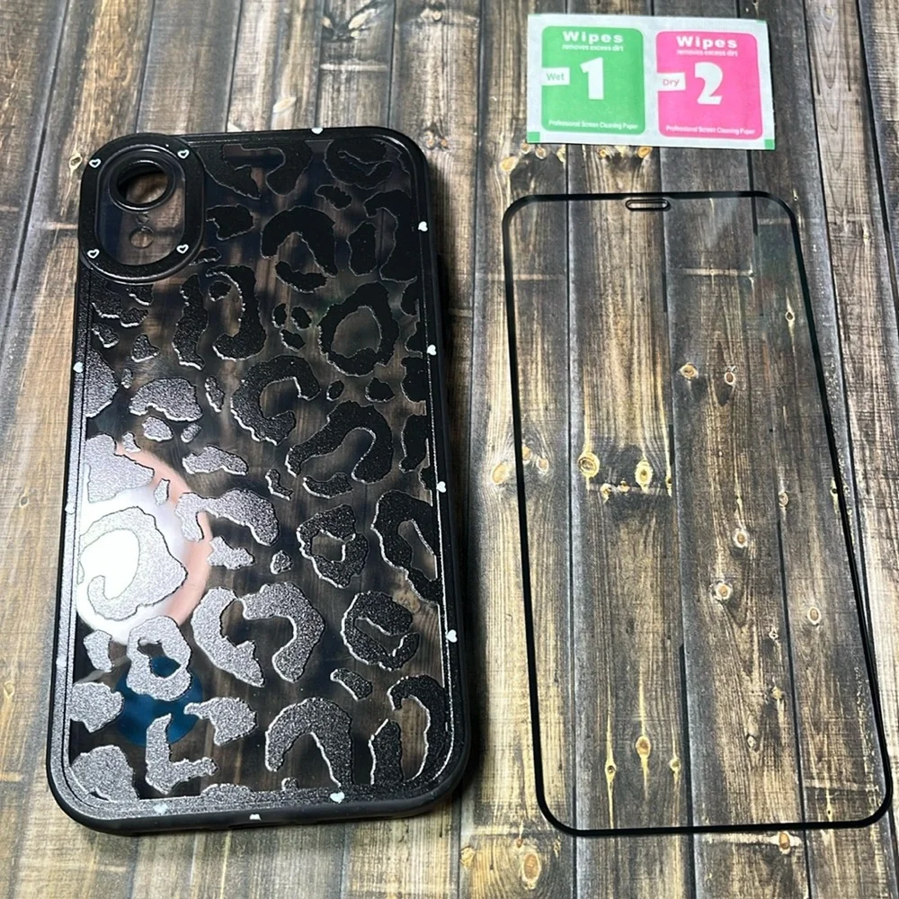 5for$10 Black Cheetah Print Transparent iPhone XR Phone Case With Screen